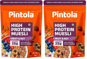 Pintola 24g High Protein Muesli, Fruit & Nut, 400g | Gluten-Free, Naturally Sweetened with Organic Jaggery & Dates, 22% Fruits, Nuts & Seeds, No Refined Sugar, Healthy Breakfast Cereal