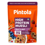 Pintola 24g High Protein Muesli, Fruit & Nut, 400g | Gluten-Free, Naturally Sweetened with Organic Jaggery & Dates, 22% Fruits, Nuts & Seeds, No Refined Sugar, Healthy Breakfast Cereal