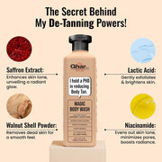 Ghar Soaps Magic De-Tan body wash for tan removal 250ml | Exfoliating with Saffron, Lactic Acid & Niacinamide | Detan body wash | Removes Tan & Evens Skin Tone | Paraben & SLS Free