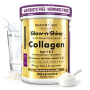 HealthyHey Skin Glow-n-Shine® Collagen Powder 200g | Hydrolysed Collagen for Women and Men with Hyaluronic Acid, Biotin and Vitamin C for Healthy Skin, Hair and Nails - (Unflavoured, 200gm)