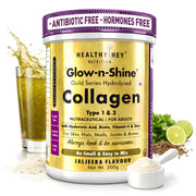 HealthyHey Skin Glow-n-Shine® Collagen Powder 200g | Hydrolysed Collagen for Women and Men with Hyaluronic Acid, Biotin and Vitamin C for Healthy Skin, Hair and Nails - (Unflavoured, 200gm)