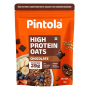 PINTOLA 26g High Protein Oats, Dark Chocolate, No Refined Sugar, with Almonds, Raisins, Pumpkin & Chia Seeds, 9.6g Fibre, Rolled Oats for Weight Loss, Breakfast Cereals | Gluten Free