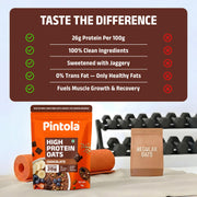 PINTOLA 26g High Protein Oats, Dark Chocolate, No Refined Sugar, with Almonds, Raisins, Pumpkin & Chia Seeds, 9.6g Fibre, Rolled Oats for Weight Loss, Breakfast Cereals | Gluten Free