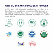Indus Valley Bio Organic 100% Organic and Herbal Indigo Powder, for Natural Hair Coloring, Arrests Early Greying & Protects hair from Damage 100g