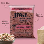 Jiwa Instant Ragi Penne Pasta | 200 G | Cooks in 7 minutes | Ready to Cook | 100% Millet | No Maida, No Atta | Gluten Free