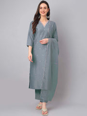 Janasya ice blue kurta set view 1