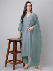 Janasya ice blue kurta set view 3