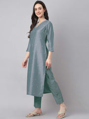 Janasya ice blue kurta set view 4
