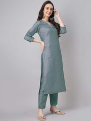 Janasya ice blue kurta set view 5