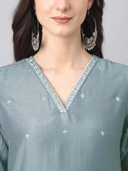 Janasya ice blue kurta set view 7