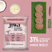 Jiwa 30 Degree Ragi Flour / Atta | Patented Cold Pressed Flour | Slow Ground | Puffed Soft Rotis | Finger Millet Flour | Nachni Atta | Gluten Free | 1 Kg
