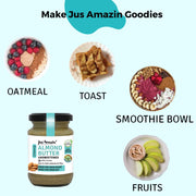 Jus' Amazin Creamy Almond Butter - Unsweetened (125 g) | 25% Protein | Only Pure Whole Almonds | Zero Additives/Chemicals |Plant Based, Dairy Free, Keto | Clean Nutrition, 0% Chemicals