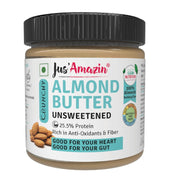 Jus' Amazin Creamy Almond Butter - Unsweetened (125 g) | 25% Protein | Only Pure Whole Almonds | Zero Additives/Chemicals |Plant Based, Dairy Free, Keto | Clean Nutrition, 0% Chemicals