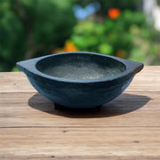 V-Crafts Soapstone Complete Hand Finishing Kalchatti Cooking Bowl, Black, Medium, Hand Wash, Traditional Fry Pot, Treated .M.(2.0-2.1) L