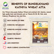 Organic Wellness Kathiya Wheat Atta 2 KG Pack | Emmer Wheat Flour | High Fiber, Low Gluten, & Diabetic Friendly | Whole Wheat Chakki Flour