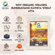 Organic Wellness Kathiya Wheat Atta 2 KG Pack | Emmer Wheat Flour | High Fiber, Low Gluten, & Diabetic Friendly | Whole Wheat Chakki Flour