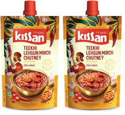 Kissan Teekhi Lehsun Mirch Chutney, Chilli Garlic Chutney, 200g, For Traditional Rajasthani Flavors, With Mathania Red Chilli & Fresh Whole Garlic, Silbatta Like Texture, Ready To Eat (Pack of 2)