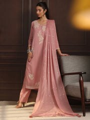 Libas pink chanderi suit view 1