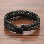 MEENAZ Black Leather Bracelet for Men Boys Magnetic-Clasp Evil Eye Bracelets for Men Stylish Combo Silver Stainless Steel Birthday Gift Anniversary Husband
