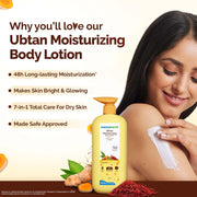 Mamaearth Ubtan Moisturizing Body Lotion with Turmeric & Saffron for Glowing Skin | 48H Moisturization | Nourishes Dry Skin | 7 in1 Total Care | 100% Natural Butter | Non-Greasy Smooth Skin