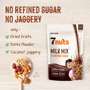 Mevano 7 Nuts Nutrition Drink Powder for Kids 10+ age, 350g | Refined SUGAR FREE, 24% Protein, All Natural | 7 Nuts & Dry Fruits Powder - Badam, Cashew, Walnut, Pista, Date | Chocolate Milk Mix