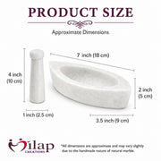 Marble Mortar and Pestle Set Stone White Boat Shape 7 Inch Khalbatta Imamdasta Kharal Kundi Okhli Musal Mixer Silbatta Kitchen Tool for Grinding Ingredients