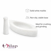 Marble Mortar and Pestle Set Stone White Boat Shape 7 Inch Khalbatta Imamdasta Kharal Kundi Okhli Musal Mixer Silbatta Kitchen Tool for Grinding Ingredients