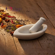 Marble Mortar and Pestle Set Stone White Boat Shape 7 Inch Khalbatta Imamdasta Kharal Kundi Okhli Musal Mixer Silbatta Kitchen Tool for Grinding Ingredients