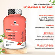 NATURYZ Premium Berberine + Cinnamon + Turmeric Weight Loss Supplement for Women | Supports in Management of PCOS & Hormonal Balance ,Plant Based – No Chemicals | Vegetarian- 60 Capsules