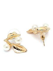 Scintillare Fashionable Gold Plated Crystal Diamond Studded with Pearls Leaf Shaped Choker Necklace with Studs Earring Jewellery Set for Women & Girls|Latest Stylish Jewellery