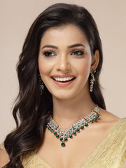Sukkhi green AD stone choker necklace set view 2