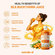 Nutrabud Organics Himalayan Sea Buckthorn Berry Juice - 500 ml - Natural Source of Vitamin C, Omega 3 6 7 9, Antioxidants For Immunity, Skin Glow & Gut Health - 50 Glasses (500ml (Pack of 1))