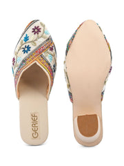Gerief Embroidered Ethnic Block Heel Mules view 2
