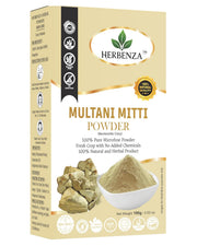 Organic Multani Mitti Powder | 100% Pure Microfine Bentonite Clay for Face Pack, Natural Herbal Skin Care, No Additives, Gluten Free, | 100g