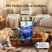 Organic Wellness Butterfly Pea Flower Tea 50G Tin Pack | Caffeine Free Herbal Tea | Stress Relief | Memory Boosting | Calming | Brain Stimulant | Rich Antioxidants | Hair Skin Health