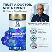 Organic Wellness Butterfly Pea Flower Tea 50G Tin Pack | Caffeine Free Herbal Tea | Stress Relief | Memory Boosting | Calming | Brain Stimulant | Rich Antioxidants | Hair Skin Health