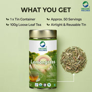 Organic Wellness Lemongrass Tea 100 Gram | Rich in Antioxidant, Antimicrobial & Anti-Inflammatory Properties | Reduce Stress, Uplift Mood, Promote Sleep, Relieve Pain & Boost Immunity | Caffeine Free