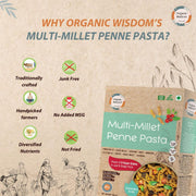 Organic Wisdom-Back to Roots Multi Millet Penne Pasta, 180 g | 9 Grain Millet Pasta | No Maida, No MSG, No Refined Oil| High Protein & Fiber