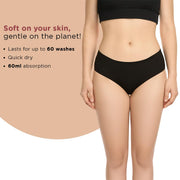 PEESAFE Cotton Reusable Period Panty for Women & Girls | Large Size | Suitable for Heavy Flow | Rash Free, Leak Proof Menstrual Underwear | Comfortable Fit | Lasts Up to 60 Washes Black