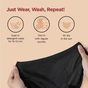 PEESAFE Cotton Reusable Period Panty for Women & Girls | Large Size | Suitable for Heavy Flow | Rash Free, Leak Proof Menstrual Underwear | Comfortable Fit | Lasts Up to 60 Washes Black