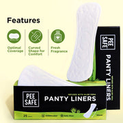 Pee Safe Panty Liners For Women Daily Use with Aloe Vera - 20 Liners | 185mm Long (Large Size) | Curvy Design For Extra Comfort | Cottony-Soft Surface| Keeps You Dry & Fresh All Day Long