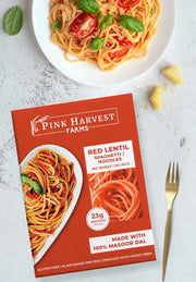 Pink Harvest Farms Red Lentil Spaghetti Noodles | No Rice - No Maida | Vegan | Gluten Free | High Protein | 200gm Pack
