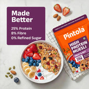 Pintola 24g High Protein Muesli, Fruit & Nut, 400g | Gluten-Free, Naturally Sweetened with Organic Jaggery & Dates, 22% Fruits, Nuts & Seeds, No Refined Sugar, Healthy Breakfast Cereal