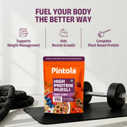 Pintola 24g High Protein Muesli, Fruit & Nut, 400g | Gluten-Free, Naturally Sweetened with Organic Jaggery & Dates, 22% Fruits, Nuts & Seeds, No Refined Sugar, Healthy Breakfast Cereal