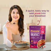 Pintola 24g High Protein Muesli, Fruit & Nut, 400g | Gluten-Free, Naturally Sweetened with Organic Jaggery & Dates, 22% Fruits, Nuts & Seeds, No Refined Sugar, Healthy Breakfast Cereal