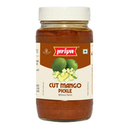 Priya Cut Mango Pickle without Garlic, 500g - Authentic Telugu Style Aam Achar | Traditional South Indian Taste | Homemade Andhra Pickles | Tangy and Spicy | With Mango Pieces & Mixed Spices | Glass Jar