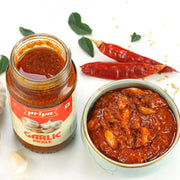 Priya Garlic Pickle, 500g - Authentic Telugu Style Achar | Traditional South Indian Taste | Homemade Lahsun Achar | Tangy and Spicy| With Garlic Pieces and Mixed Spices| Glass Jar