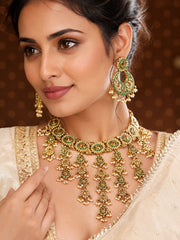 Rubans Kundan pearl emerald necklace set view 1