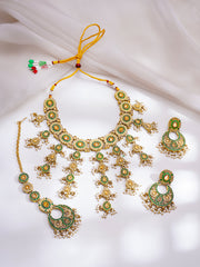 Rubans Kundan pearl emerald necklace set view 2