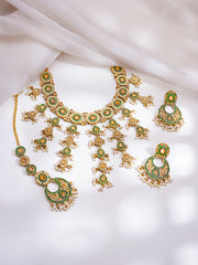 Rubans Kundan pearl emerald necklace set view 3
